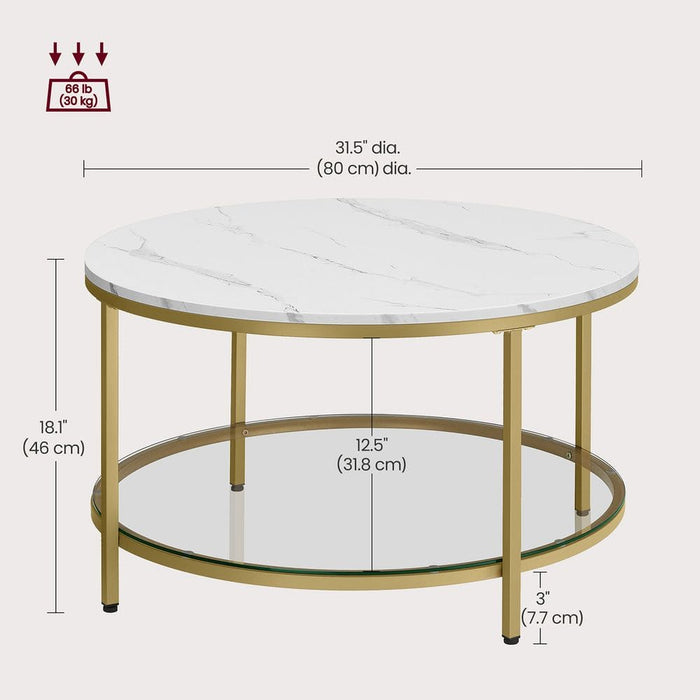 Round Faux Marble Coffee Table with Shelf