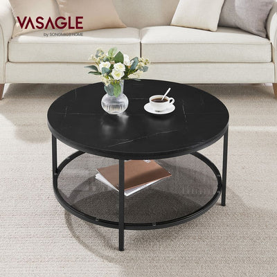 Round Faux Marble Coffee Table with Shelf Songmics
