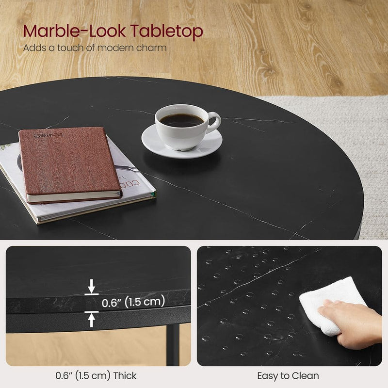 Round Faux Marble Coffee Table with Shelf