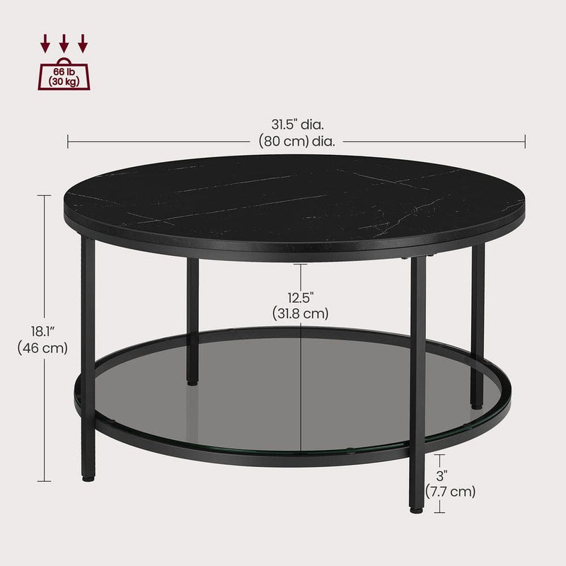 Round Faux Marble Coffee Table with Shelf