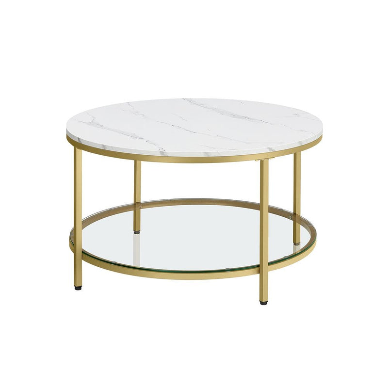 Round Faux Marble Coffee Table with Shelf