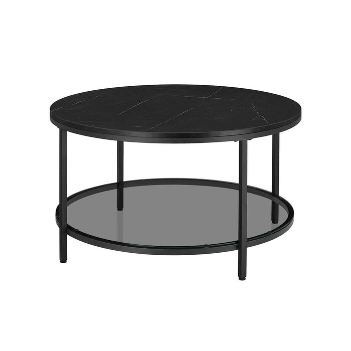 Round Faux Marble Coffee Table with Shelf