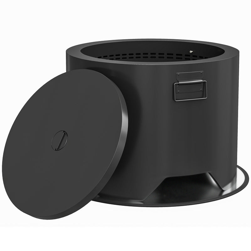 Black Outdoor Round Fire Pit with Poker and Mesh Lid for Garden Heating by Outsunny