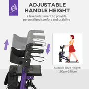 Lightweight Folding Rollator Walker with Seat Backrest Storage and Brakes for Seniors Purple by HOMCOM AOSOM