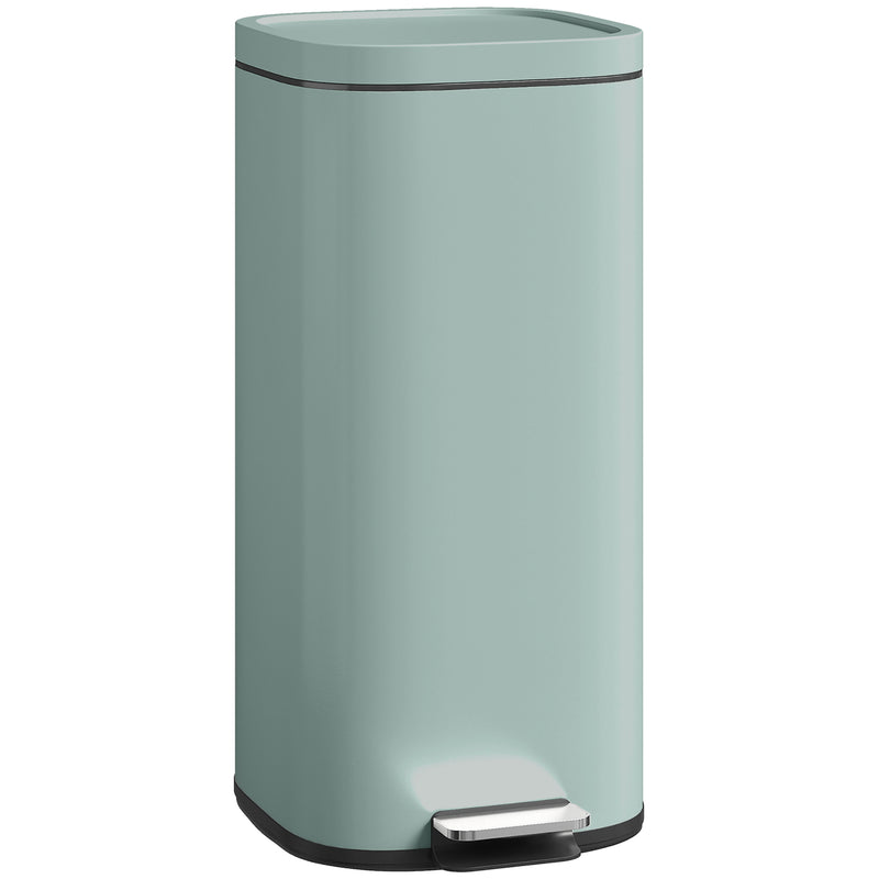 Green 30L Pedal Kitchen Bin with Soft Close Lid and Removable Inner Bucket for Home Use