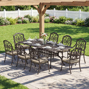 Patio Dining Set for 8 Cast Aluminium with Cushioned Chairs and Weatherproof Table, Bronze and Khaki Outsunny