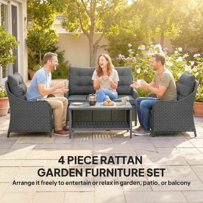Garden Rattan Furniture Set with Cushions and Coffee Table for Relaxing Outdoors Dark Grey Outsunny