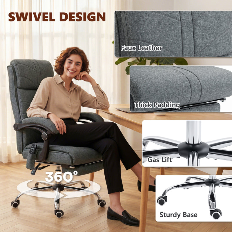 Massage Office Chair with Lumbar Heat and Adjustable Support for Home Working Grey AOSOM