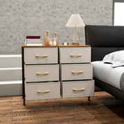 Cream White Fabric Chest of Drawers with 6 Storage Drawers and Wooden Top by HOMCOM
