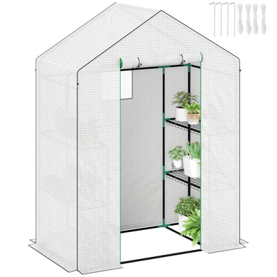 Small Walk In Greenhouse with Shelves White 143 x 74cm for Plants and Seedlings by Outsunny