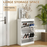 Two Drawer Slim Shoe Storage Cabinet Holds 10 Pairs Ideal for Hallways White