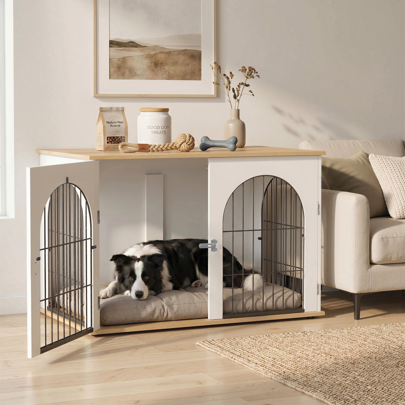 Dog Crate Side Table for Large Dogs Up to 30 kg Space Saving Indoor Furniture White