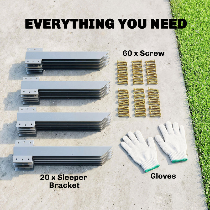 Sleeper Bracket Set for Raised Beds and Garden Borders Galvanised Steel 20 Pack Silver AOSOM