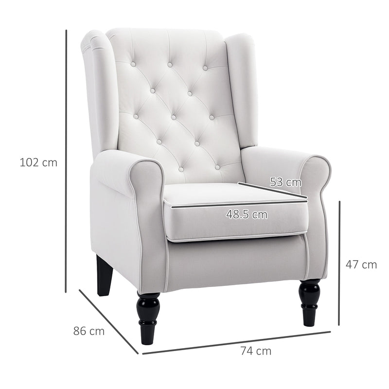 Wingback Accent Chair With Button Tufted Back For Living Room Or Bedroom, Cream White