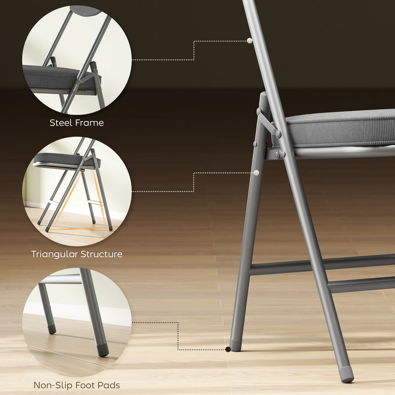Folding Chairs Set of 4 for Extra Comfortable Guest Seating with Padded Corduroy Grey Homcom