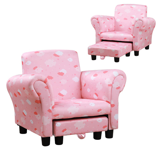 Kids Armchair with Footrest High Back and Anti Slip Legs for Bedroom or Playroom, Pink