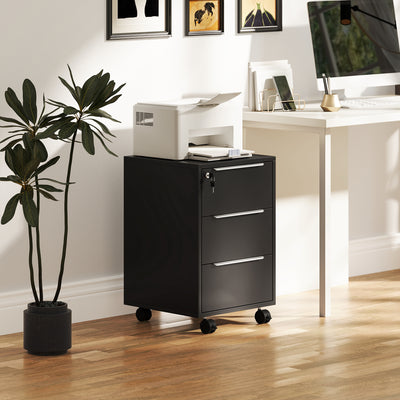 Black Three Drawer Lockable Filing Cabinet with Spacious Storage by Homcom