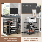 Three Tier Steel Printer Stand on Wheels for Home Office Storage, Black