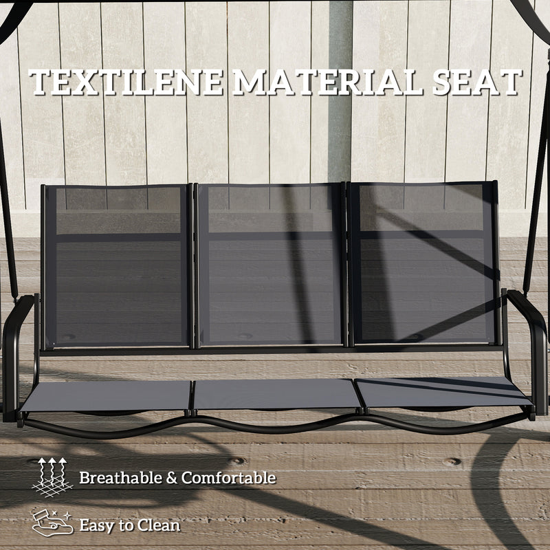 Garden Swing Seat for 3 with Adjustable Sun Shade and Breathable Fabric Grey Outsunny