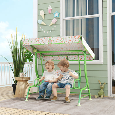 Kids 2 Seater Garden Swing Chair with Adjustable Canopy and Safety Belt in Green by AIYAPLAY