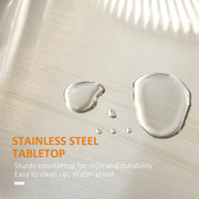 Black Wooden Kitchen Island Trolley With Stainless Steel Top And Storage Drawer On Wheels