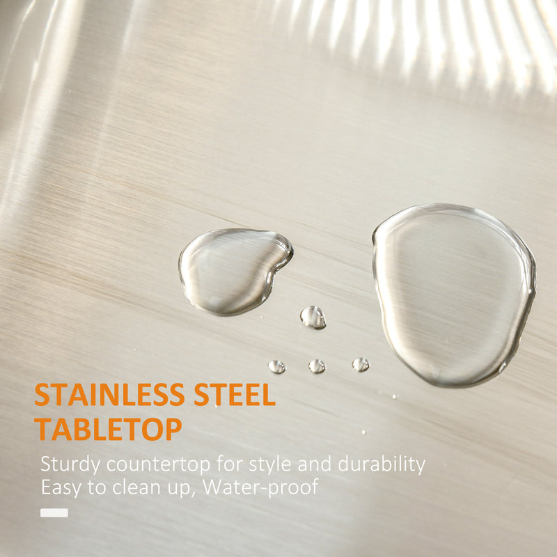 Black Wooden Kitchen Island Trolley With Stainless Steel Top And Storage Drawer On Wheels