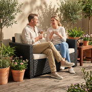 2 Seater Rattan Garden Sofa with Cushions for Comfortable Outdoor Relaxing Black Cream White Outsunny