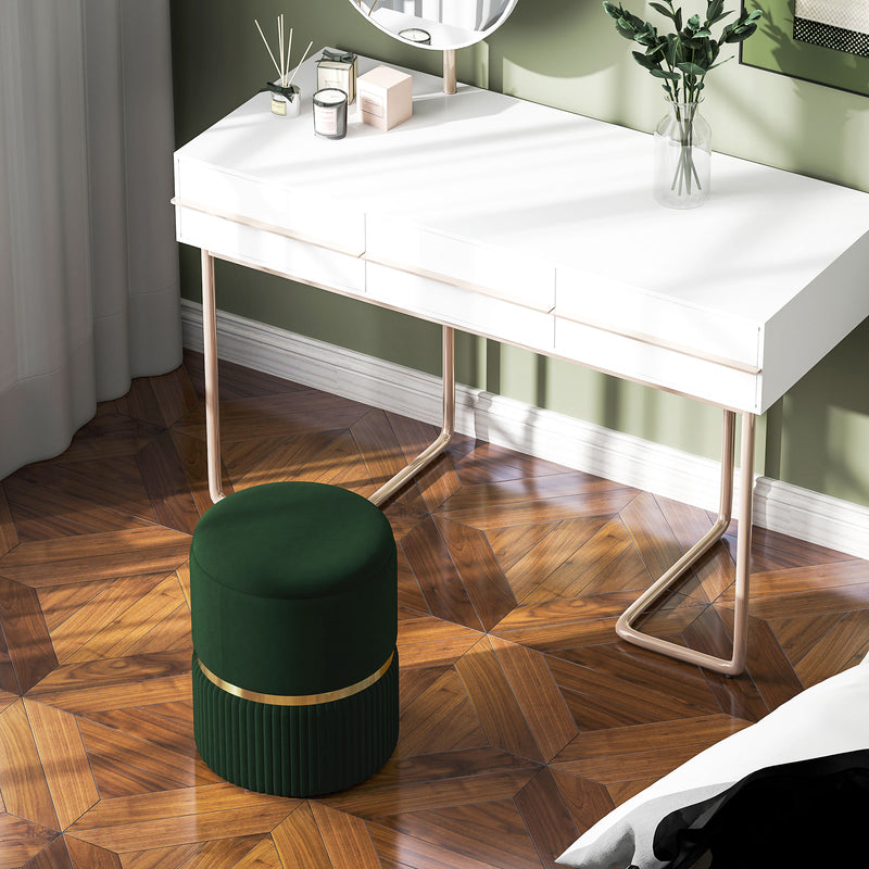 Green Velvet Feel Round Storage Ottoman with Padded Seat by HOMCOM