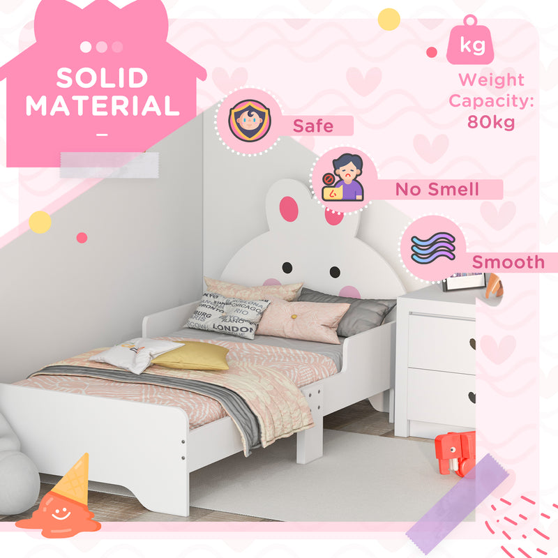 Wooden Kids Bedroom Furniture Set with Bed and Dressing Table for Ages 3 to 6 Years, Pink Bunny Design