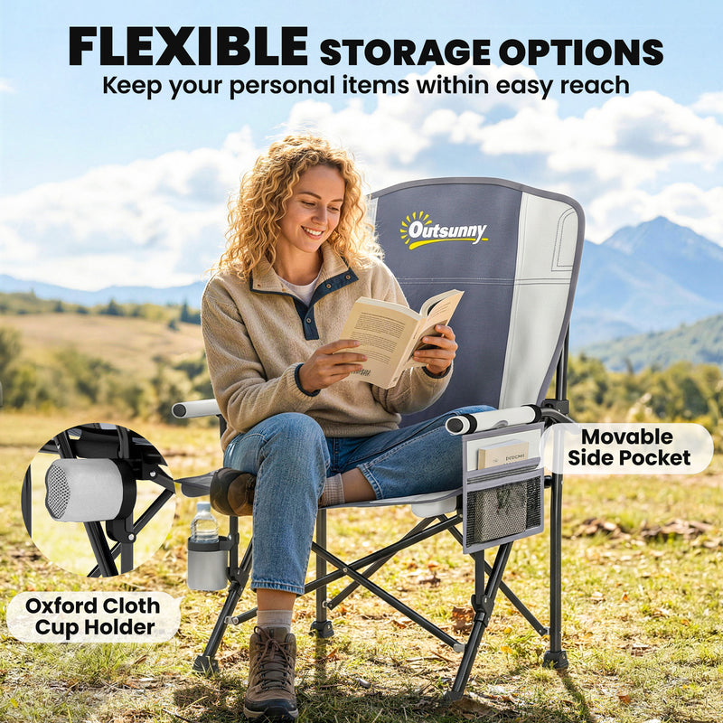 Folding Camping Chair with Padded Seat and Stable Frame for Uneven Ground Light Grey