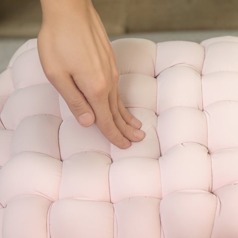 Pink Velvet Feel Woven Square Footstool with Gold Legs Bold Design by HOMCOM