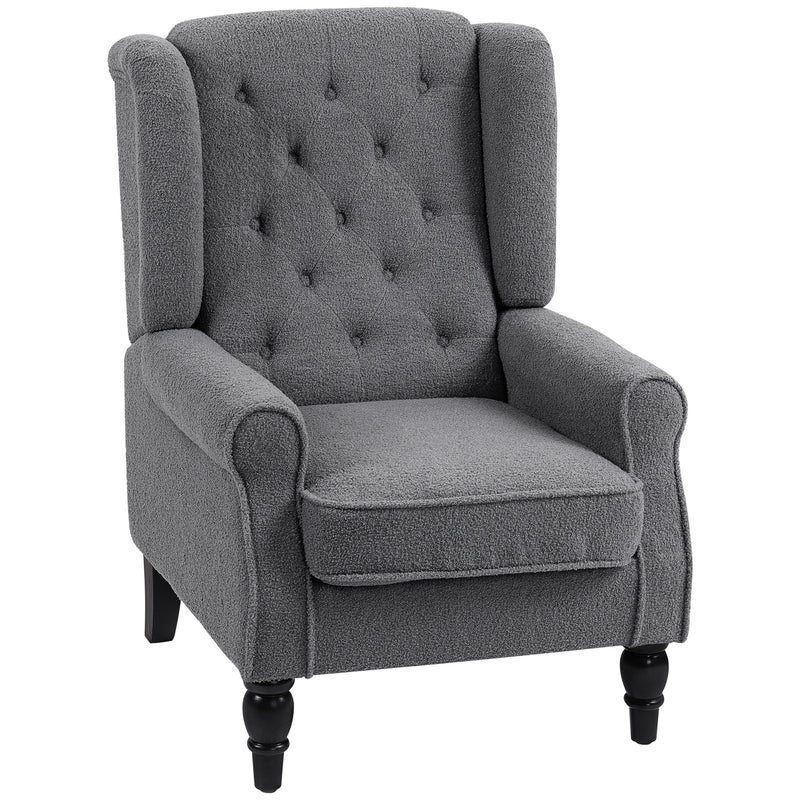 Retro Wingback Armchair with Soft Teddy Fleece Upholstery for Living Room Comfort Grey