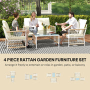 4 Seater Rattan Garden Furniture Set With Coffee Table and Cushions by Outsunny