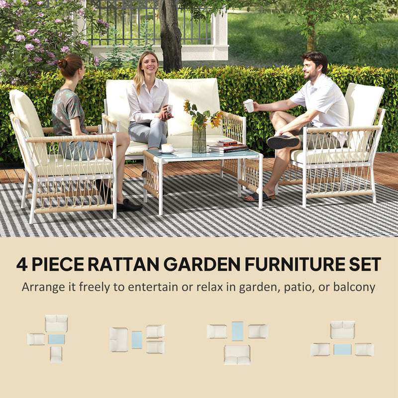 4 Seater Rattan Garden Furniture Set With Coffee Table and Cushions by Outsunny