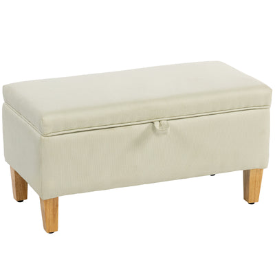 30L Beige Linen Storage Ottoman with Padded Seat and Wooden Legs for Bedroom or Hallway Homcom
