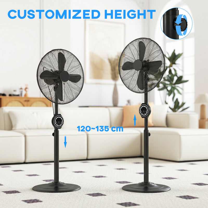 Pedestal Fan with Adjustable Height and Remote for Quiet Home Cooling Black AOSOM