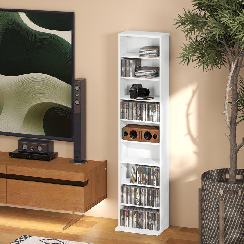 White 260 CD Storage Unit Slim Tall Media Tower Shelf for Home or Office