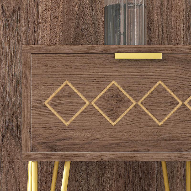 Modern Wooden Bedside Table with Drawer and Gold Legs Ideal for Bedroom Use Grey