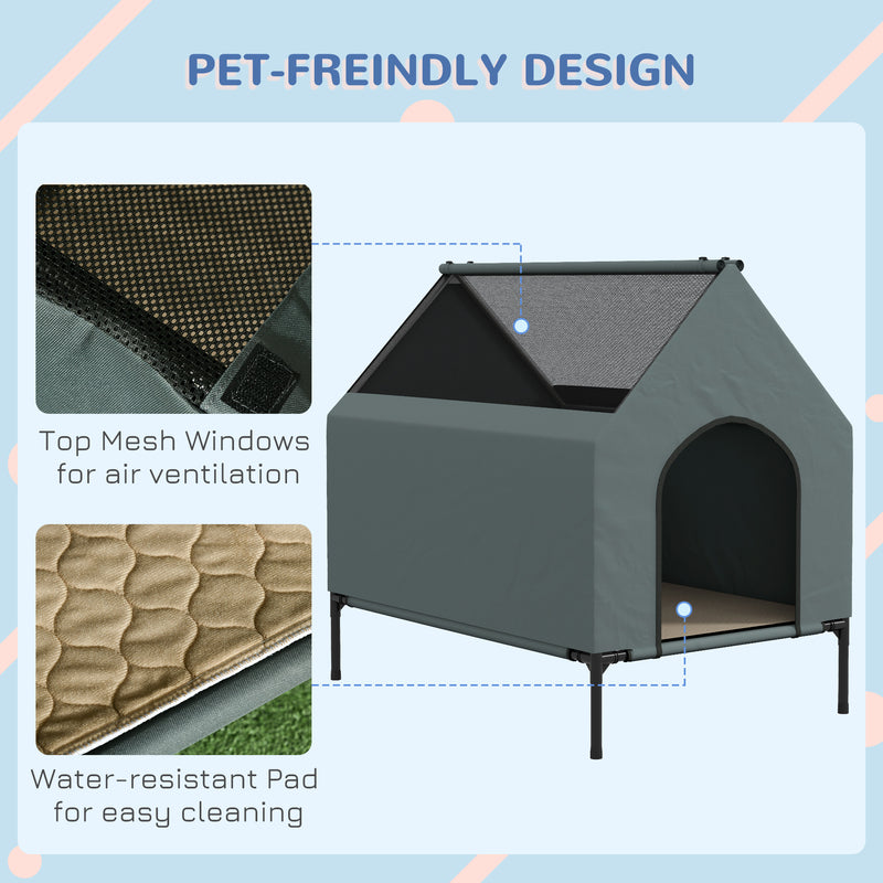 Elevated Outdoor Dog Bed with Mesh Windows and Storage for Small Dogs Grey