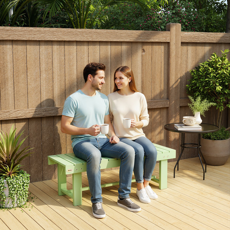 Wooden Backless Garden Bench for Outdoor Seating with Slatted Seat Design Light Green AOSOM