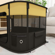 Foldable Dog Playpen with Storage Bag and Ground Stakes for Indoor and Outdoor Use, Yellow