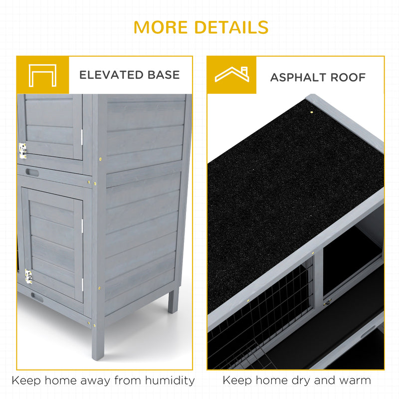 Grey Wooden Rabbit Hutch Outdoor Guinea Pig Cage with No-Leak Trays and Divider by PawHut