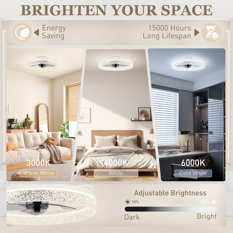 Ceiling Fan With Light and Remote for Quiet Cooling and Lighting Control White AOSOM