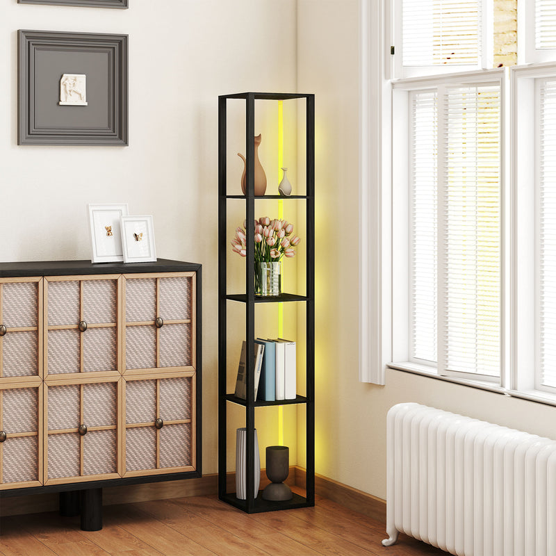 Modern LED Floor Lamp With Storage Shelves And Remote Control For Living Room Black