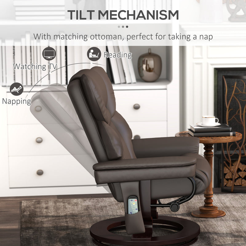 Brown Massage Recliner Chair with Footstool Adjustable Backrest and Swivel Base by HOMCOM