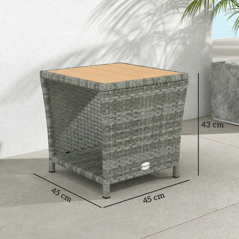 Side Table For Patio with 2-Tier Storage PE Rattan - 45W x 45D x 43H cm Outsunny