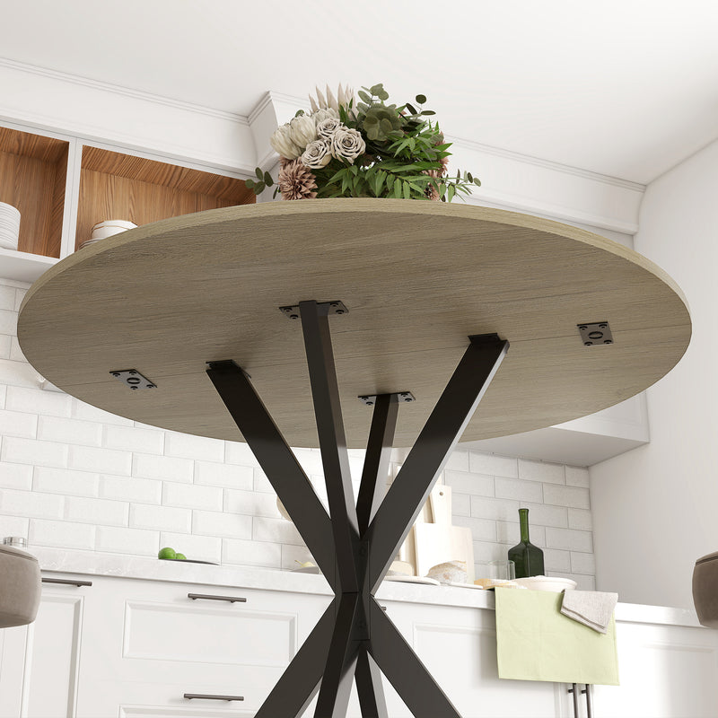 Round 80cm Industrial Dining Table in Oak Finish Ideal for Small Kitchens or Dining Areas