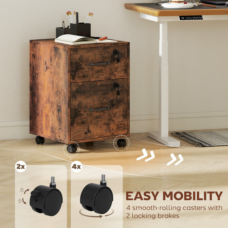 Mobile Office Filing Cabinet With 2 Drawers And Hanging Folder Storage For Home Office