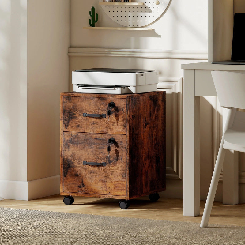 Mobile Office Filing Cabinet With 2 Drawers And Hanging Folder Storage For Home Office
