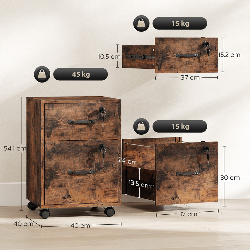 Mobile Office Filing Cabinet With 2 Drawers And Hanging Folder Storage For Home Office